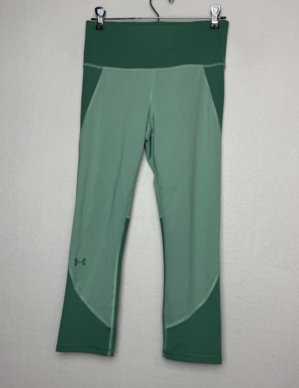 Under Armour HeatGear Ankle Crop Compression Leggings Green Colorblock Size M